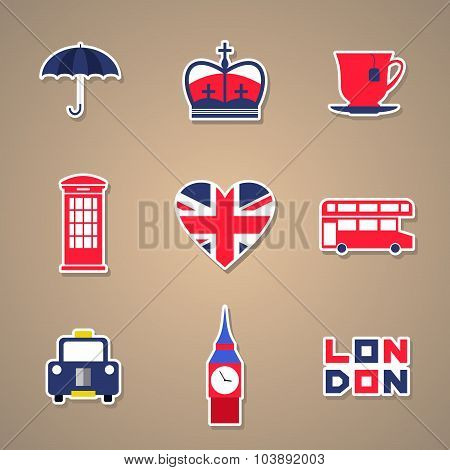 London Icons set Stickers. Vector illustration.