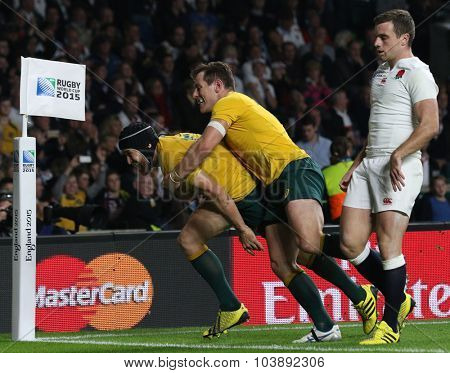 TWICKENHAM, ENGLAND - OCTOBER 03 2015: The 2015 Rugby World Cup Pool A match between England and Australia at Twickenham Stadium on October 03, 2015 in London, United Kingdom.