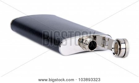 Flask for alcoholic drinks on a white background