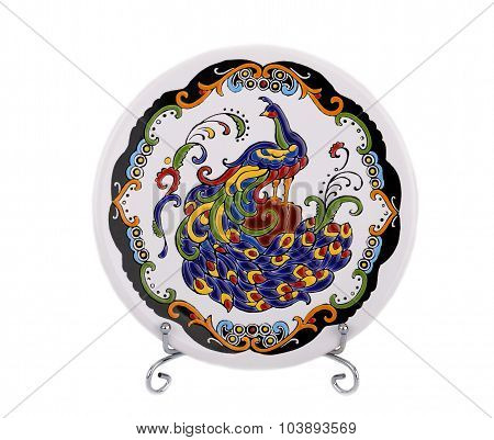 Decorative ceramic saucer with Firebird