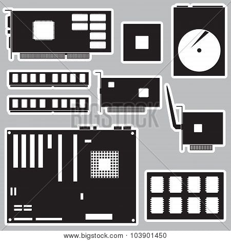 Internal Desktop Computer Components Black Stickers Eps10