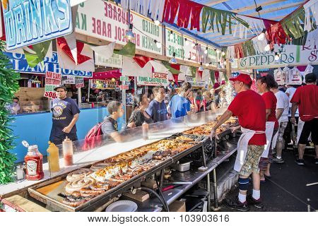 NEW YORK, USA - Sept 18th, 2015: Food vendors at the Little Italy on Mulberry St. during the Feast Of San Gennaro
