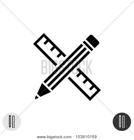 Ruler And Pencil Icon. Monochrome Constant Wide Lines Design.