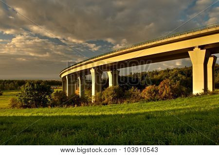 Sunrise and new road bridge by Chomutov city