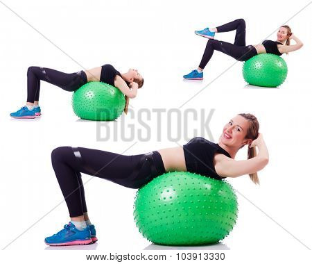 Set of photos with model and swiss ball