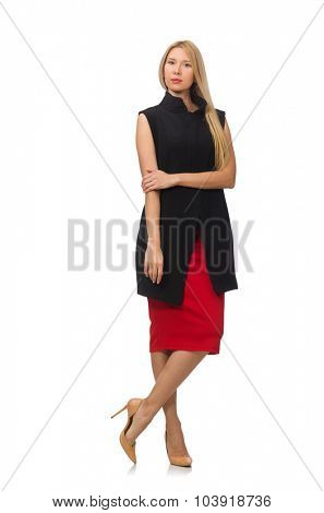 Pretty young girl in bordo skirt isolated on white