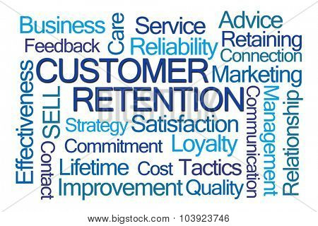 Customer Retention Word Cloud on White Background