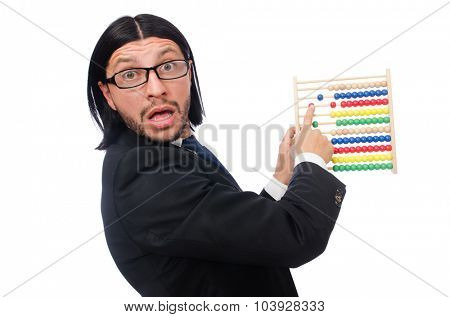 Funny man with calculator and abacus