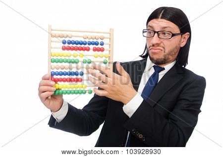 Funny man with calculator and abacus