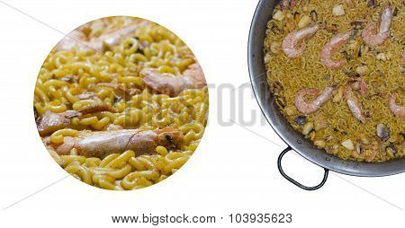 Detail Of Typical Valencian Food Noodles With Prawns. Spanish Food.