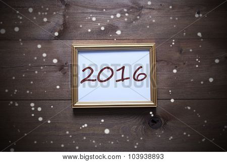 Golden Picture Frame With 2016 And Snowflakes