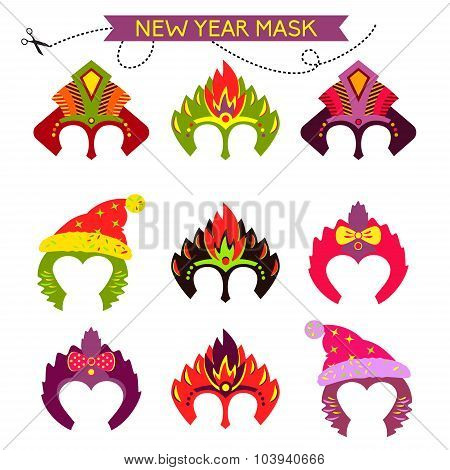 Gorgeus Set of colorful mask christmas monkey. Hand drawn mask f