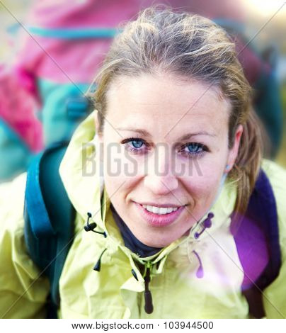 Woman Backpacker Outdoor Adventurist Hiking Concept