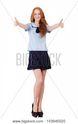 Schoolgirl isolated on the white