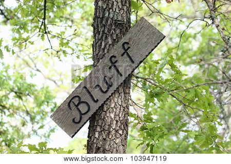 Bluff Warning Sign in the Woods