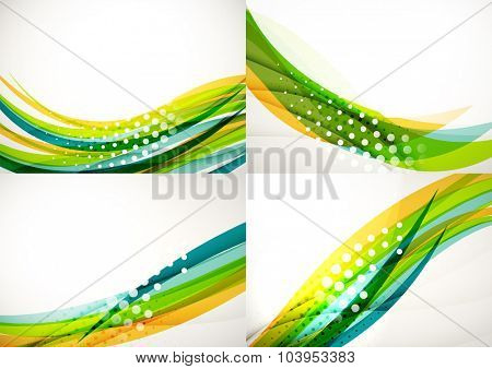 Set of abstract backgrounds. Elegant colorful decorated lines and waves with copyspace for your message. Banner advertising layouts - templates and wallpapers
