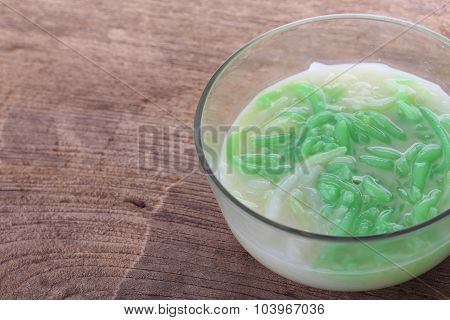 Thai Food, Lod Chong Dessert Coconut Milk On Wood Table