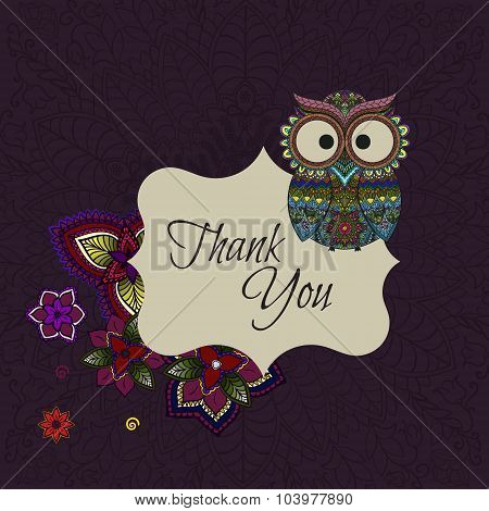 Ornamental owl on the patterned background.