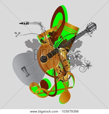 guitar with saxophone monochrome