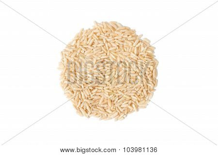 Raw Brown Rice Isolated On White Background, Top View