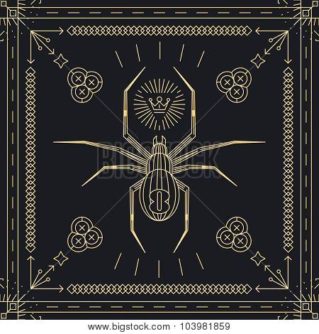 Thin line spider hipster label