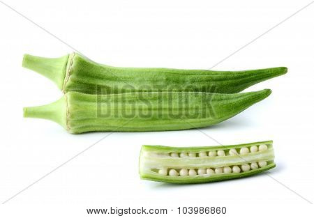 Okra On White Background.