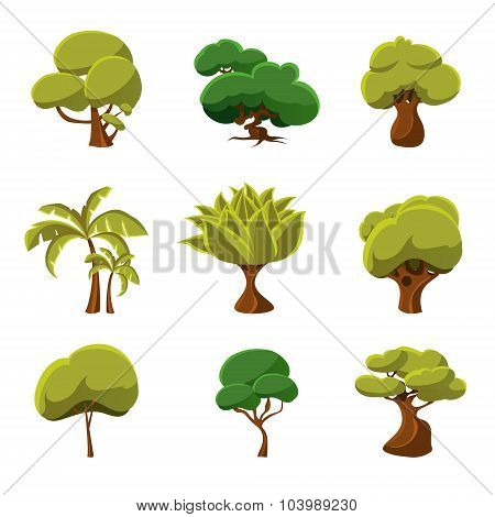 Cartoon Trees Set Vector Illustration