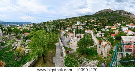 Panoramic View From Fortress Wall Of City Bar In Foothills, Montenegro