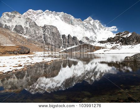 Panoramic View Of Lhotse And Nuptse South Rock Face