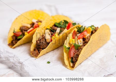 Mexican food - delicious tacos with ground beef