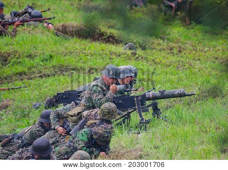 Battlefield action.The VIII International Festival of Military History and remake for the battle `1944` 6.08.2016 in Valga, Estonia