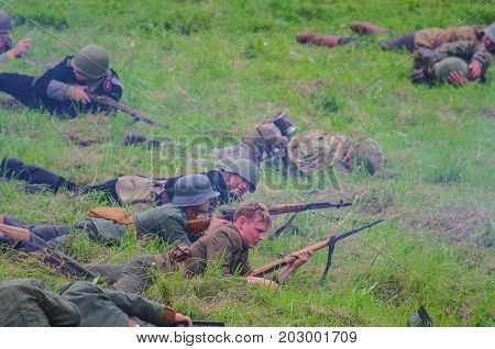 Battlefield action.The VIII International Festival of Military History and remake for the battle `1944` 6.08.2016 in Valga, Estonia