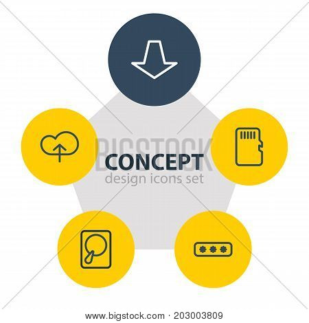 Editable Pack Of Upload, Downward, Parole And Other Elements.  Vector Illustration Of 5 Storage Icons.