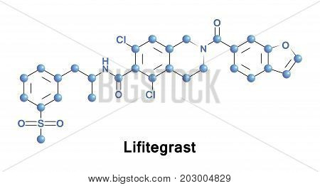 Lifitegrast ia an approved drug indicated for the treatment of signs and symptoms of dry eye.
