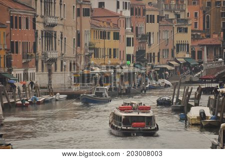 Narrow canals and alleyways in Venice. City of monuments in gondola.