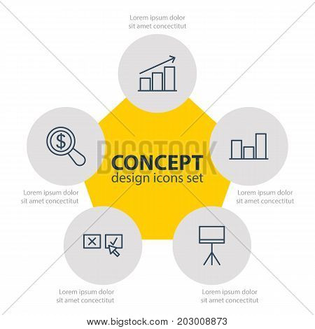 Editable Pack Of Magnifier, Graph, Recision And Other Elements.  Vector Illustration Of 5 Management Icons.
