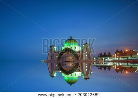 Majestic View Of Malacca Straits Mosque During Sunset