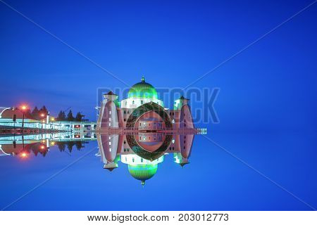 Majestic View Of Malacca Straits Mosque During Sunset