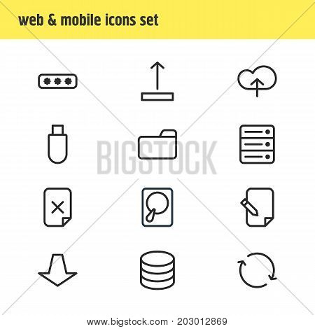 Editable Pack Of Hdd, Datacenter, Parole And Other Elements.  Vector Illustration Of 12 Storage Icons.