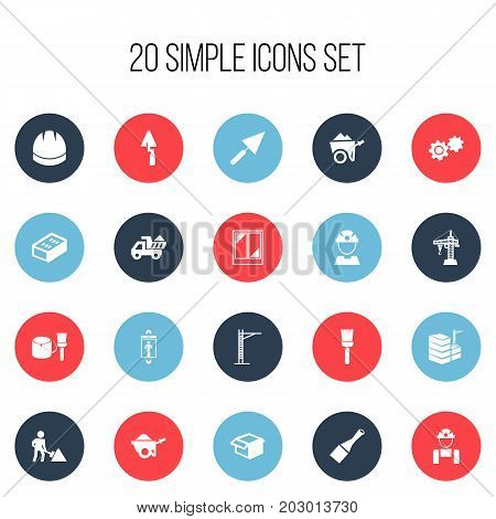 Set Of 20 Editable Construction Icons. Includes Symbols Such As Chisel, Trowel, Mop And More
