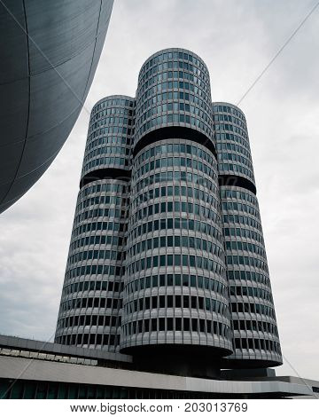 Munich, Germany - August 3, 2017: Exterior shot of BMW main offices in Munich. Designed by archtectural firm Coop Himmelblau