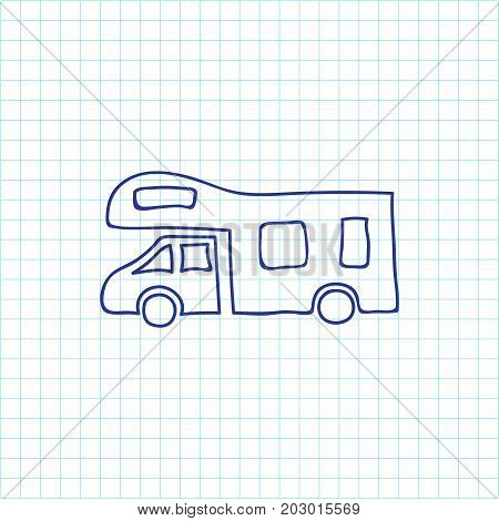 Vector Illustration Of Travel Symbol On Camper Doodle