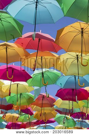 Colorful umbrellas in the sky, Agueda Portugal