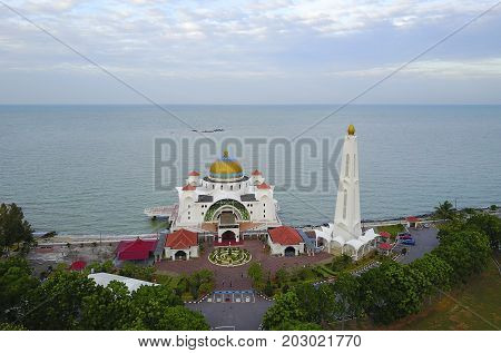 Majestic View Of Malacca Straits Mosque During Sunset