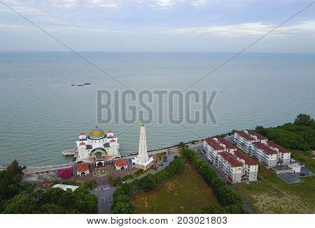 Majestic View Of Malacca Straits Mosque During Sunset