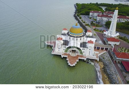 Majestic View Of Malacca Straits Mosque During Sunset