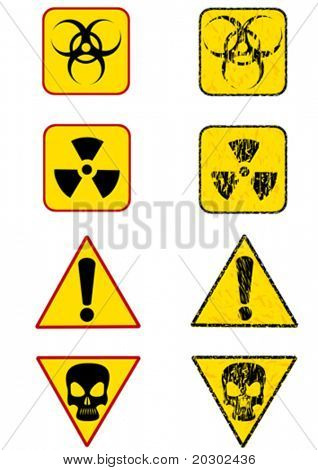 ADVERTENCIA de signo gráfico de vector de radiación. Signo de prohibición