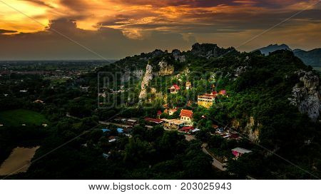 Aerial View Wat Tum Chang Tasala Province Lopburi thailand Unseen Lopburi