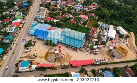 Aerial view Business construction site concrete cement and equipment