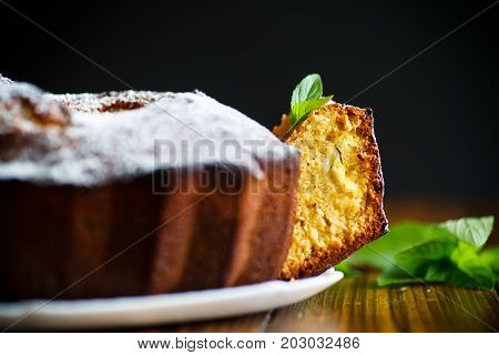 Sweet big honey cake on a white plate